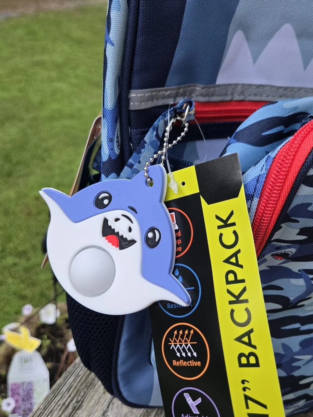 Kids Shark Backpack with Lunch Bag, Keychain and Pencil Case - Blue Camo